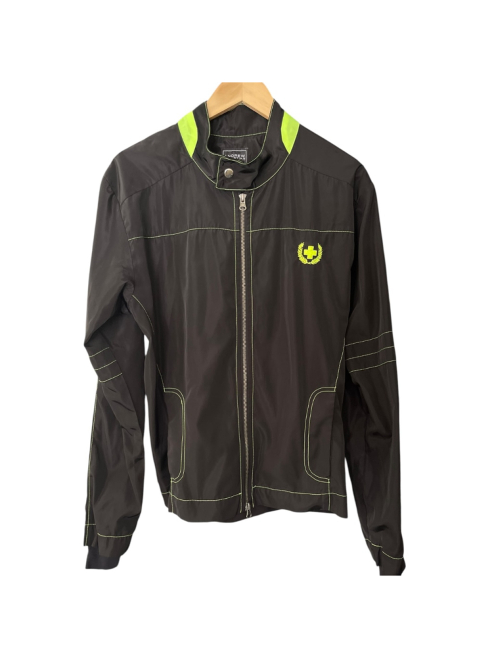 Andrew Christian Mens Black Neon Green Track Jacket Windbreaker M